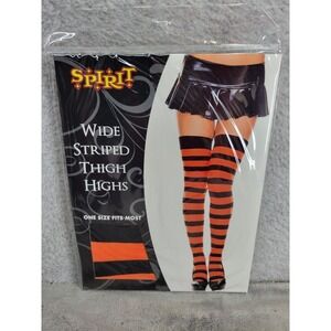 Spirit Wide Striped Thigh Highs Orange Black Costume Halloween One Size